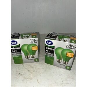 two packs of green great value LED 60 watt light bulbs A19 4 Bulbs NIB